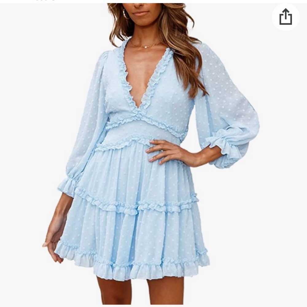 Women Long Sleeve Ruffle Layer Backless Mini Dress